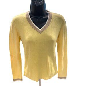 Tommy Hilfiger Yellow V Neck Lightweight Pullover Tennis Sweater Sz MP
